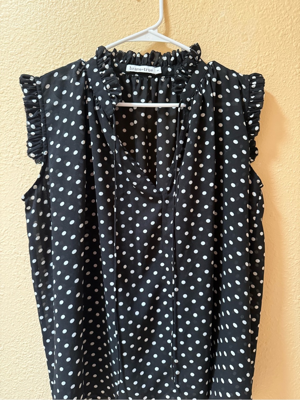 brave + true Black Polka Dot Ruffle Sleeve V-Neck Top